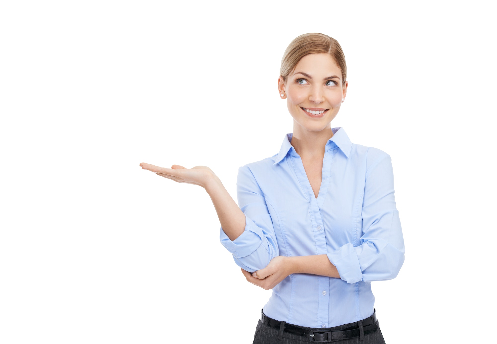 Take a look at this...A pretty young businesswoman holding.